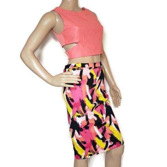 Bongo Cut-Out Coral Crop Top & Abstract Midi Skirt Set fun street wear fire cool - Picture 2 of 9